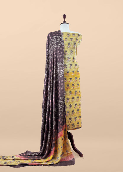 Yellow With Brown Nashpal Ajrakh Suits in Purest Modal by Tussar Fabric