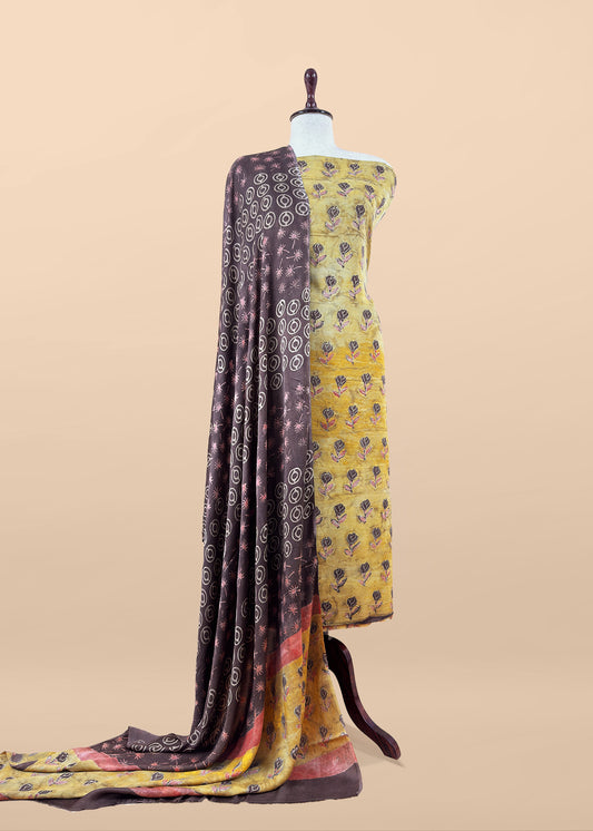 Yellow With Brown Nashpal Ajrakh Suits in Purest Modal by Tussar Fabric