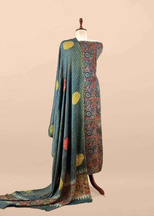 Green With Multicolor Nashpal Ajrakh Suits in Purest Modal by Tussar Fabric