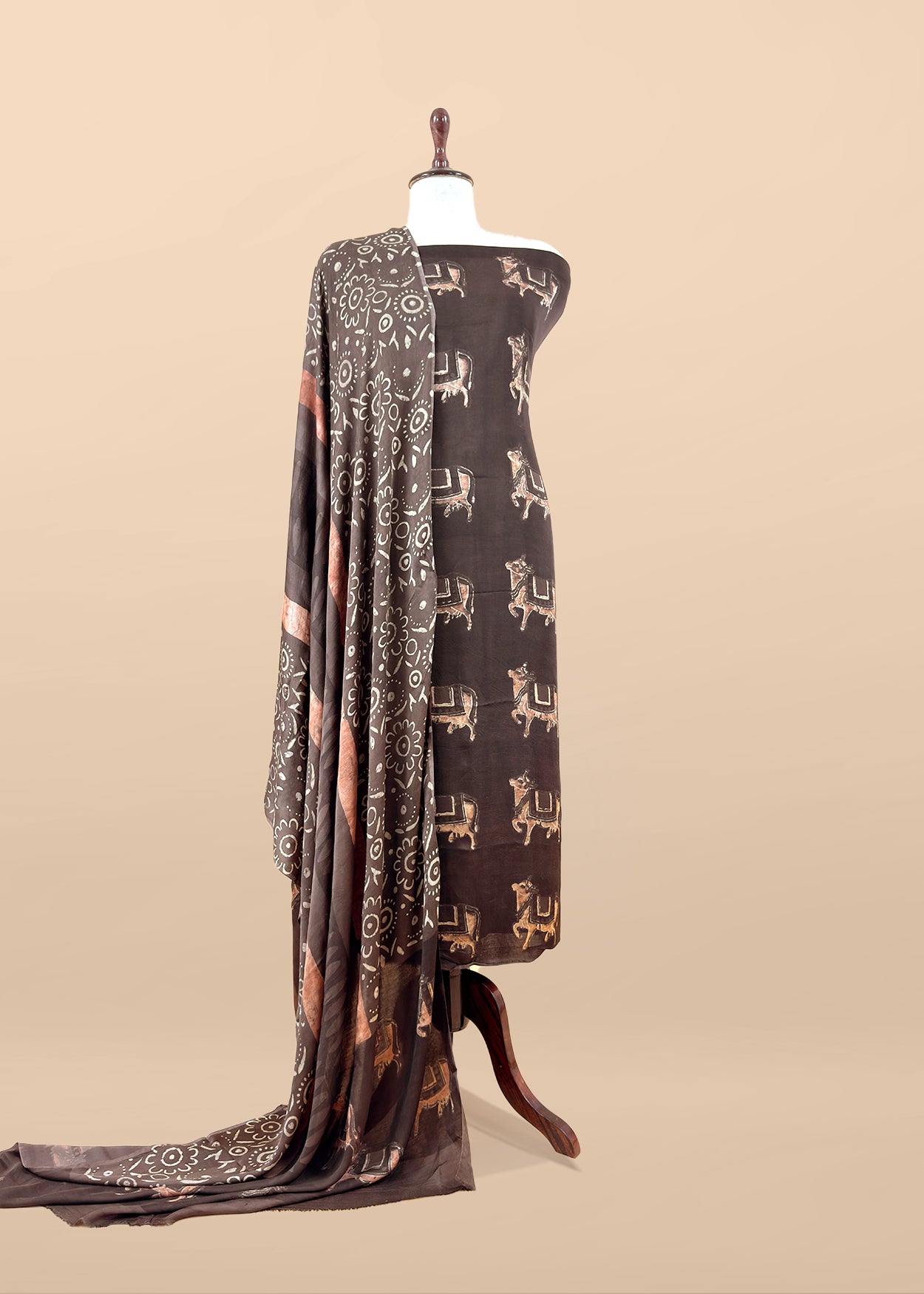 Dark Brown Nashpal Ajrakh Suits in Purest Modal by Tussar Fabric