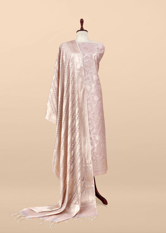 Chikoo Banarasi Silk Suit With Floral Zari Weaving