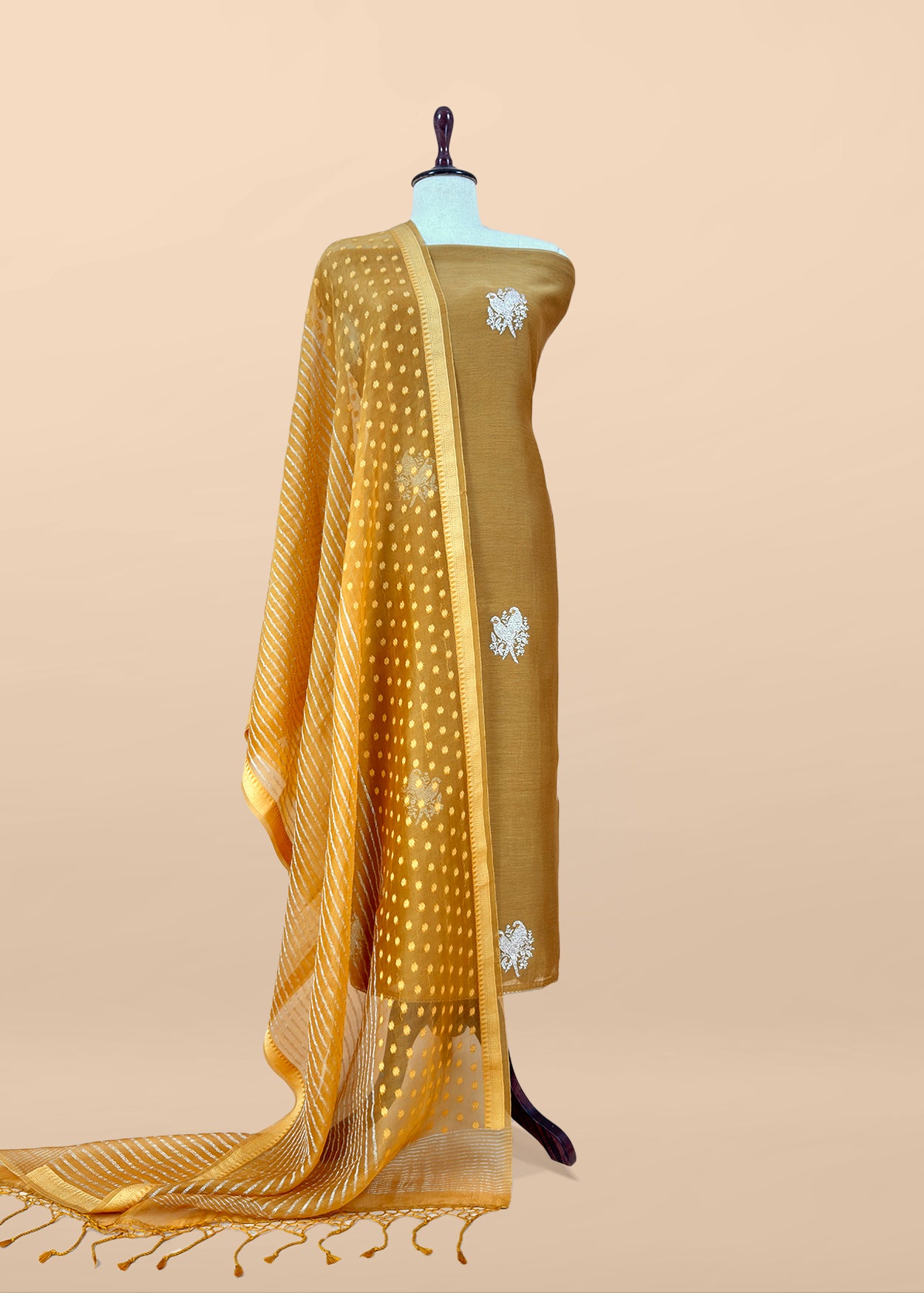 Yellow Chidiya Mulmul Kurta And Kora Silk Dupatta With Daba Hua Zari Embroidery