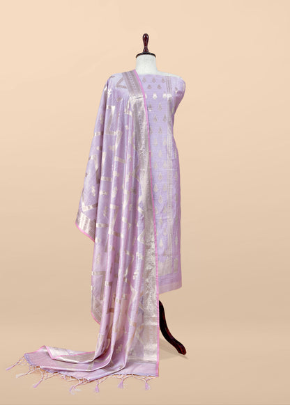 Pink Banarsi Silk Suit With Floral Zari Weaving