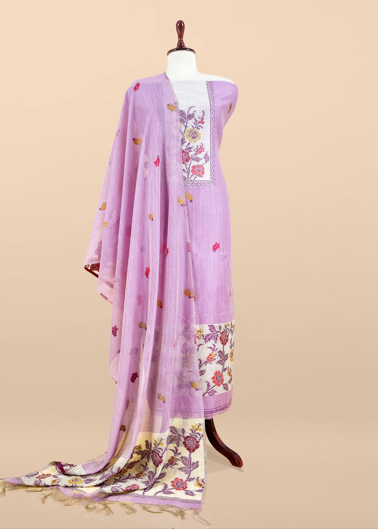Purple Linen Chanderi Suit With Jamdani Weaving