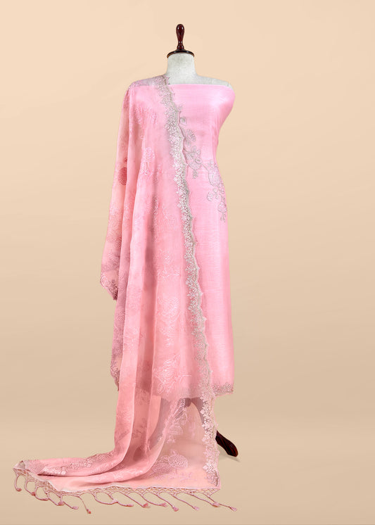Pink Pure mulmul Suit With Organza Dupatta