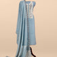 Ice Blue Handloom Mul Unstitched Suit Fabric With Pearls And Mirror Handwork