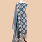 Steel Blue Handloom Kora Silk Suit With Parsi Embroidery