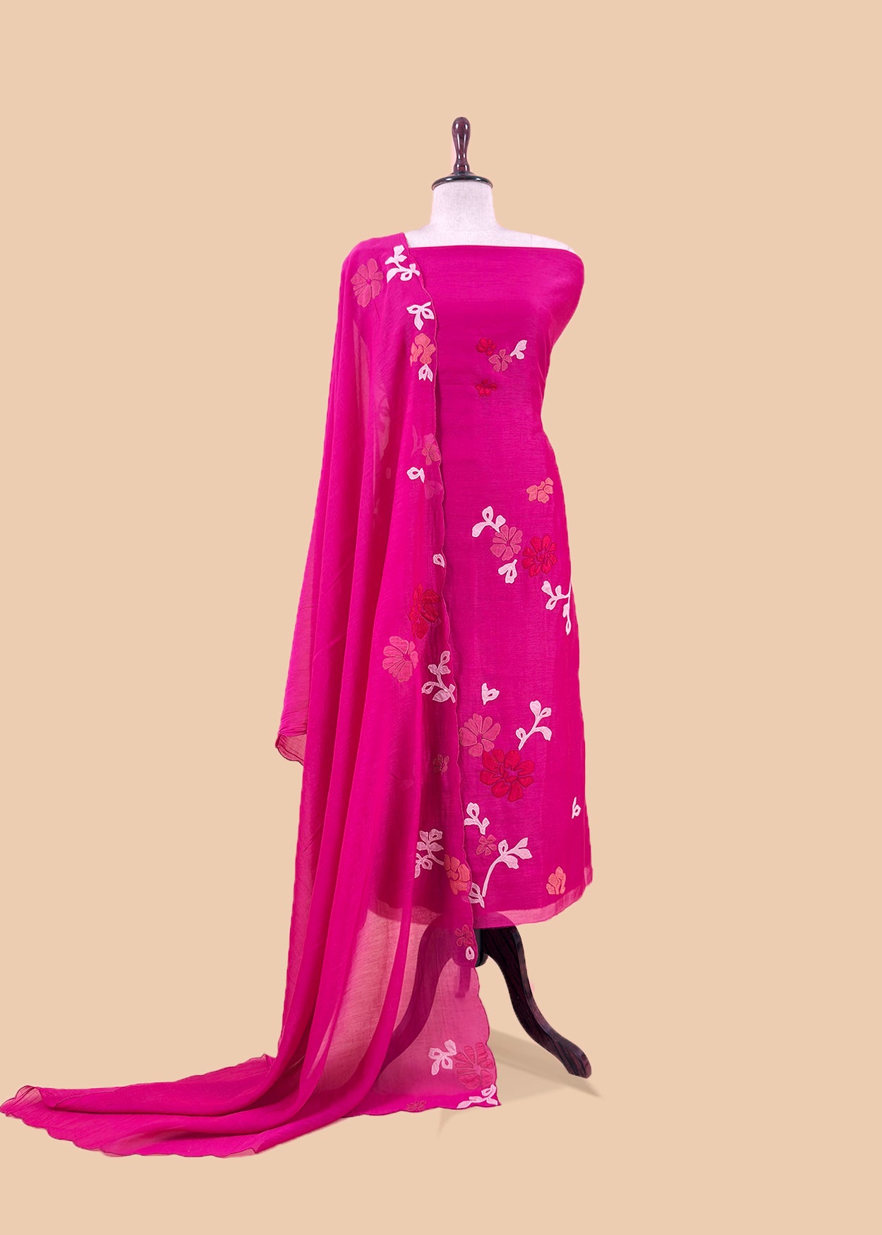 Pink Pure Mulmul Suit Fabric With Appliqué Work