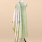 Green Embroidered Unstitched Mulmul Suit With Scalloped Border.