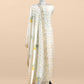 White With Yellow Embroidered Unstitched Mulmul Suit With Scalloped Border.
