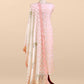 Baby Pink Embroidered Unstitched Mulmul Suit With Scalloped Border.