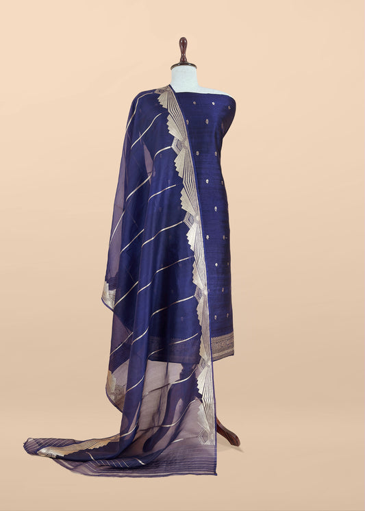 Deep Violet Handloom Raw Silk Suit With Kora Silk Dupatta