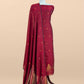 Blood Red Handloom Linen Suit Fabric With Jamdani Weaving
