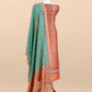 Peach Orange Hand-Block Print Pure Maheshwari Silk Suit With Bandhani Dupatta