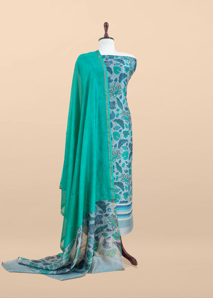 Blue Pure Maheshwari Silk Unstitched Suit With Dupatta