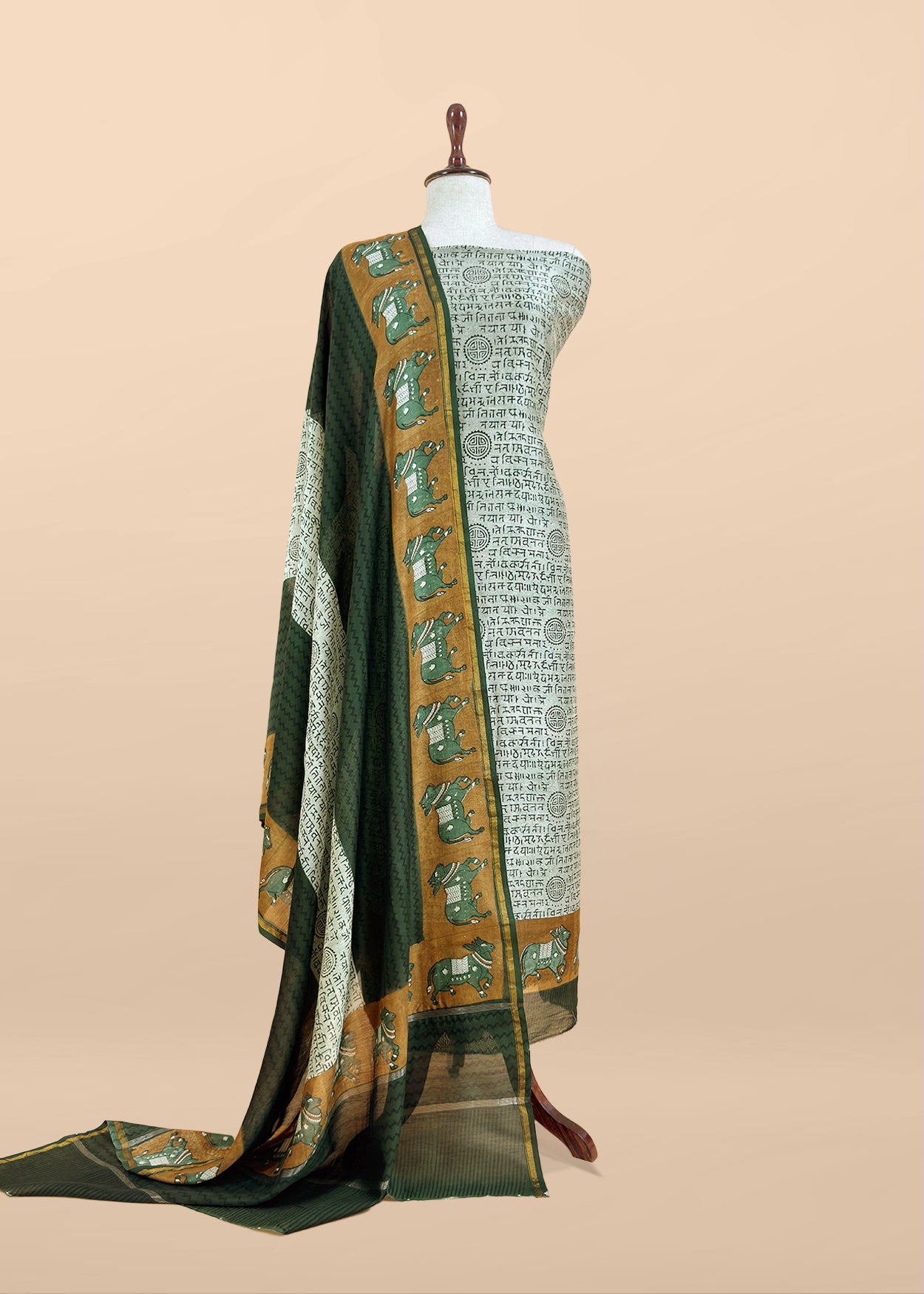 Green Pure Maheshwari Silk Suit With Dupatta