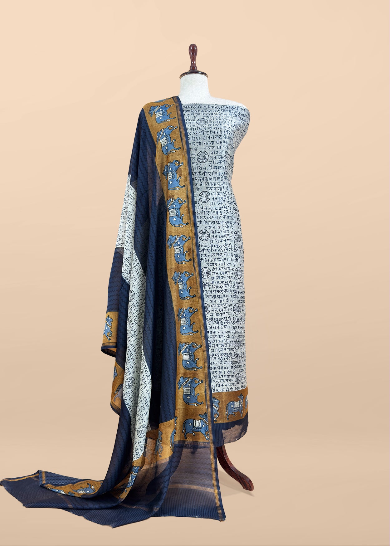 Blue Pure Maheshwari Silk Suit With Dupatta