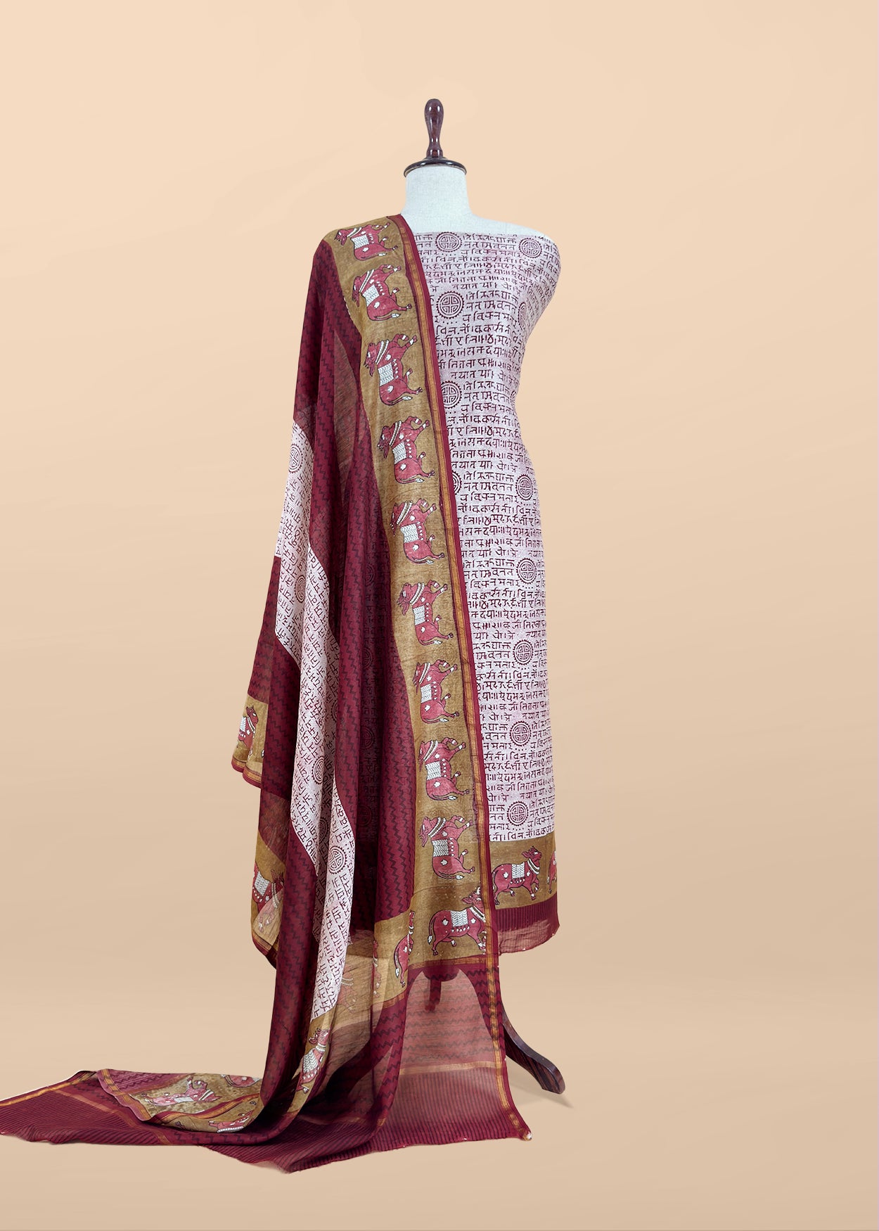 Maroon Pure Maheshwari Silk Suit With Dupatta