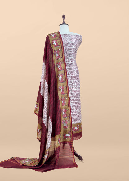 Maroon Pure Maheshwari Silk Suit With Dupatta