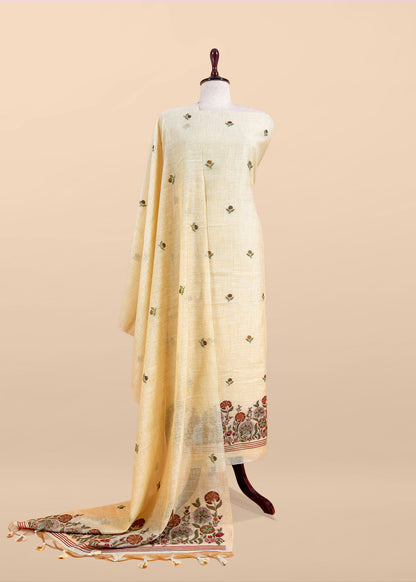linen chanderi suit with jamdani weaving


