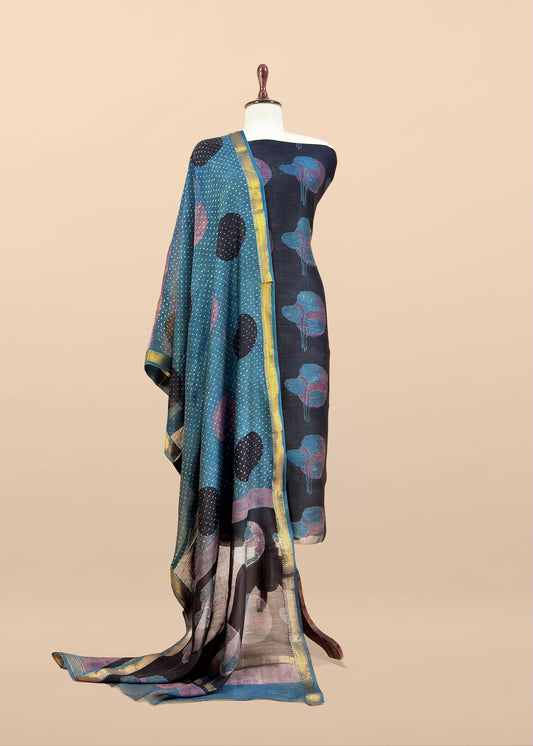 Peacock Green Nashpal Ajrakh Suits In Purest Maheshwari Fabric
