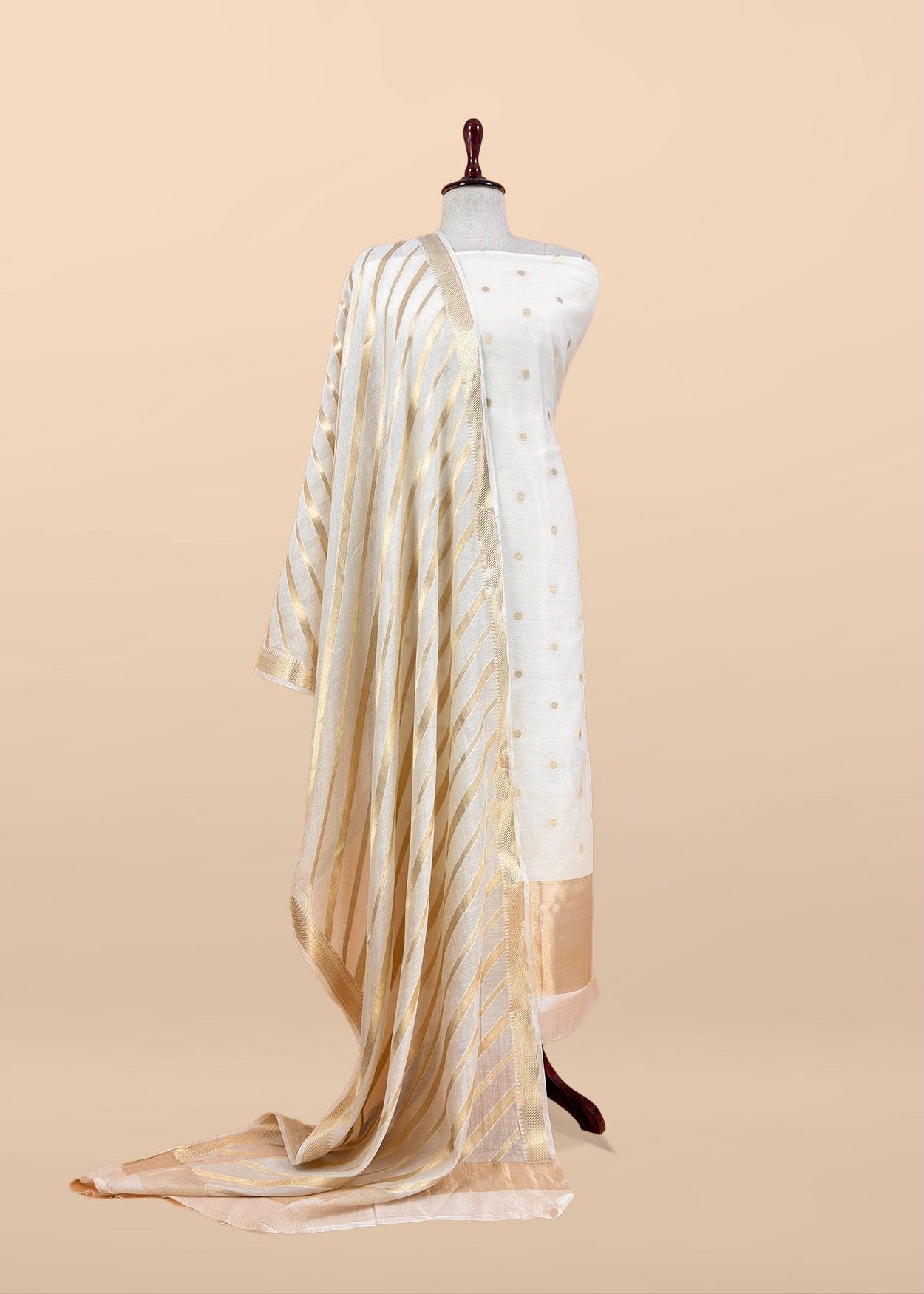 Off White Banarasi Chanderi Silk Suit With Zari Weaving