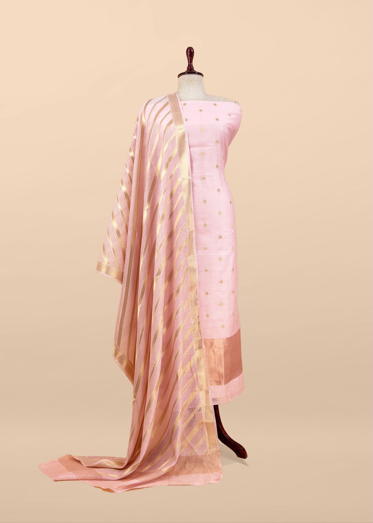 Pastel Pink Banarasi Chanderi Silk Suit With Zari Weaving