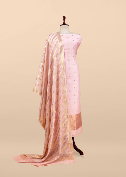 Pastel Pink Banarasi Chanderi Silk Suit With Zari Weaving
