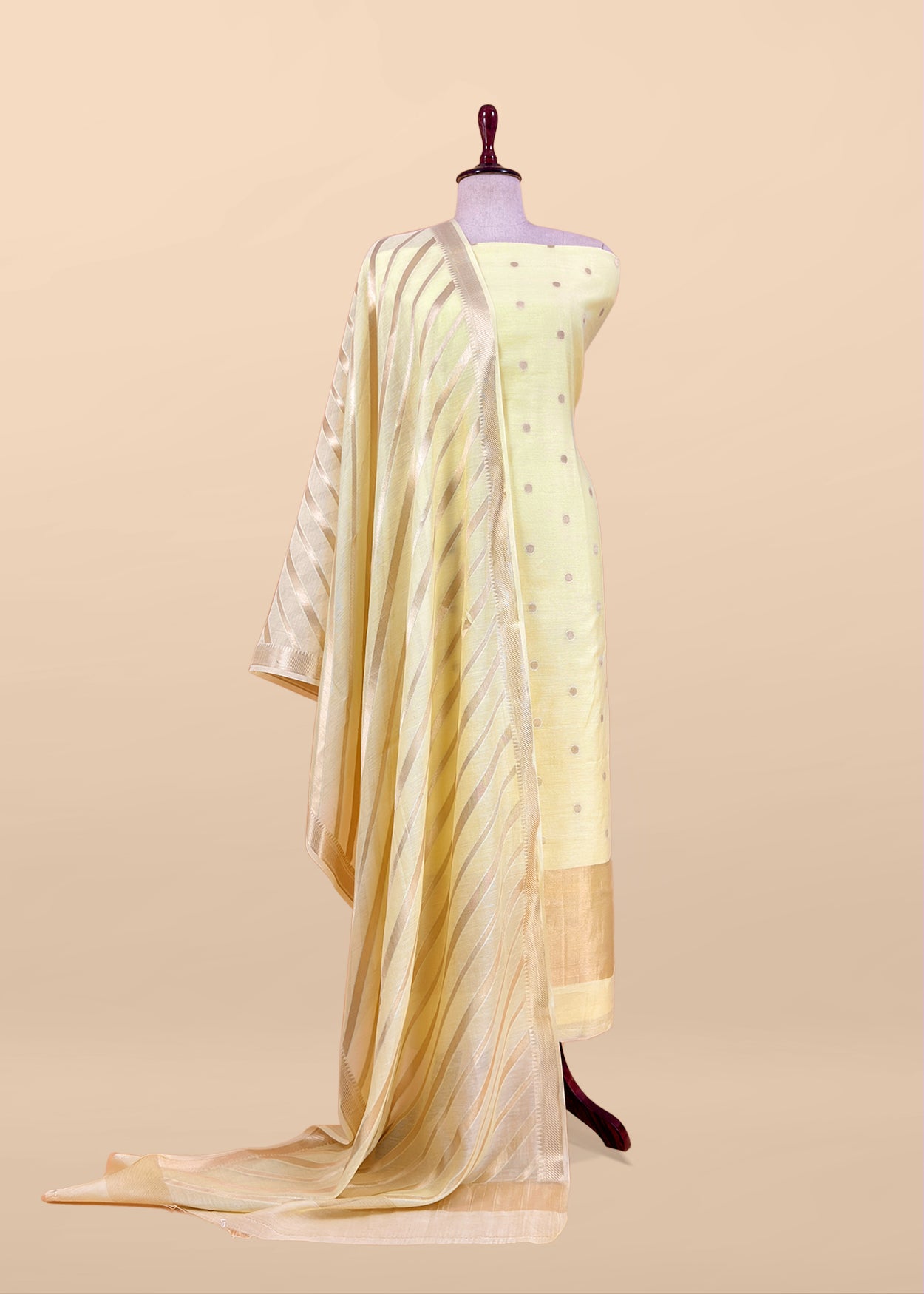 Pastel Yellow Banarasi Chanderi Silk Suit With Zari Weaving