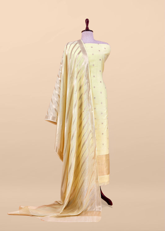 Pastel Yellow Banarasi Chanderi Silk Suit With Zari Weaving