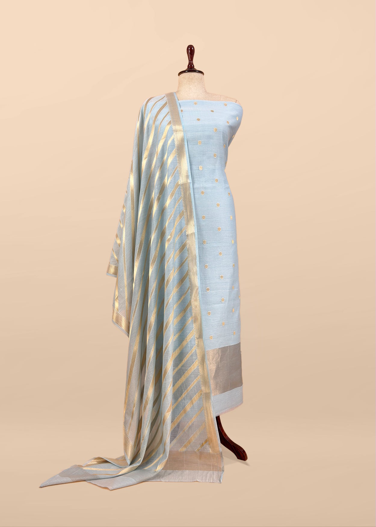 Pastel Blue Banarasi Chanderi Silk Suit With Zari Weaving