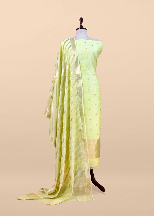 Pastel Green Banarasi Chanderi Silk Suit With Zari Weaving