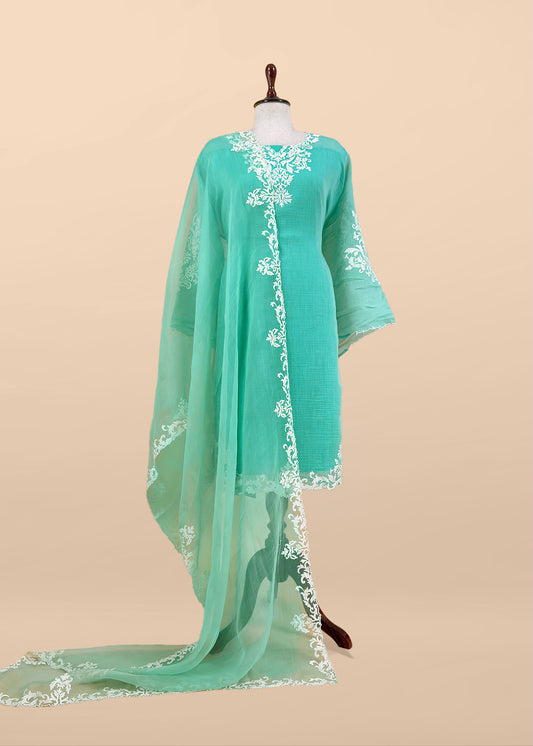 Summer wear mulmul unstitched suit with dupatta

