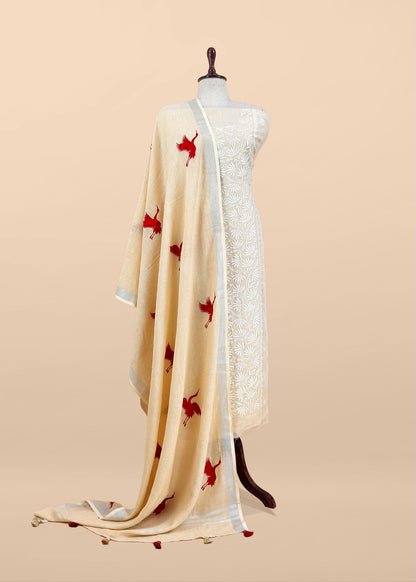 Butter Yellow Pure Unstitched Linen Suit With Dupatta