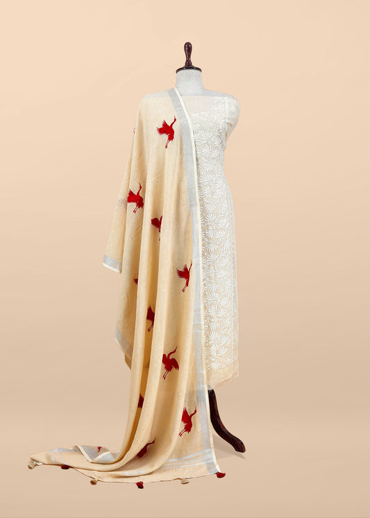 Butter Yellow Pure Unstitched Linen Suit With Dupatta