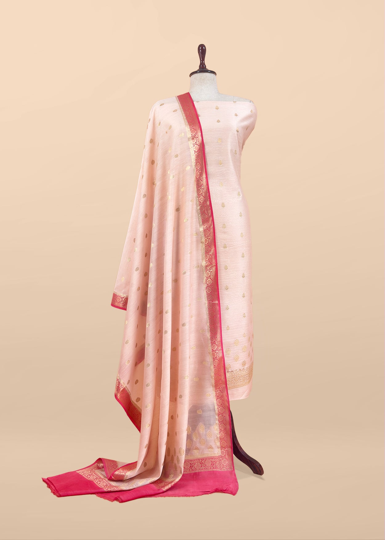 Off White Handloom Banarasi Chanderi Silk Suit With Zari Weavnig