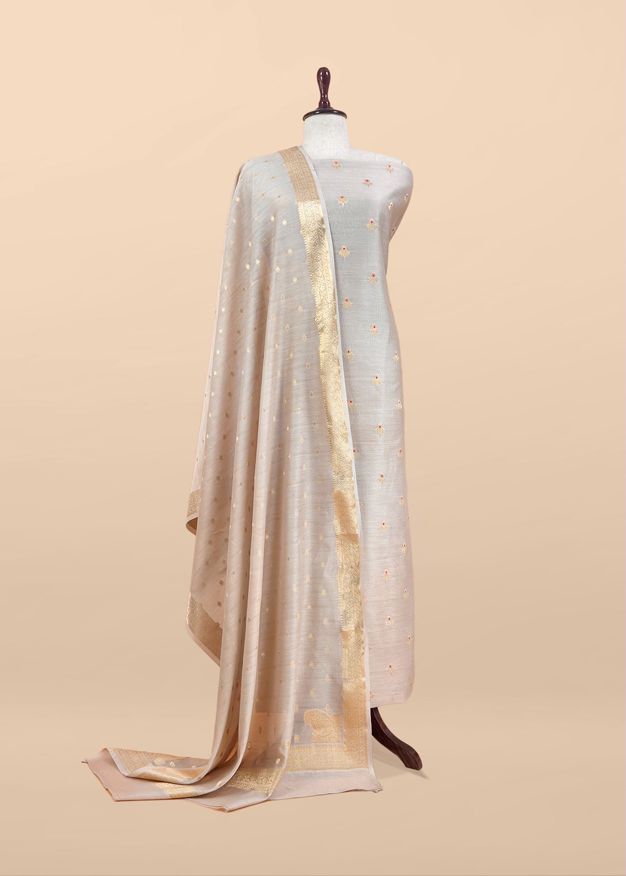 Beige Premium Banarasi Chanderi Silk Unstitched Suit With Dupatta