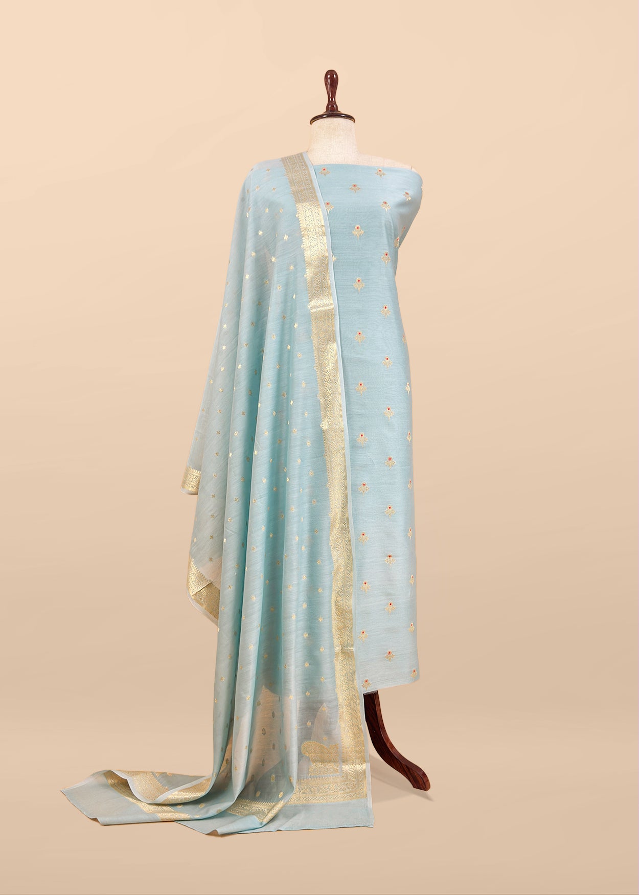 Pastel Blue Premium Banarasi Chanderi Silk Unstitched Suit With Dupatta