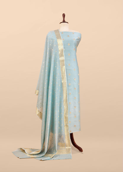 Pastel Blue Premium Banarasi Chanderi Silk Unstitched Suit With Dupatta