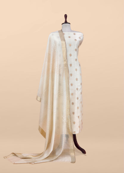 Pure banarasi silk unstitched suit with dupatta

