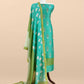 Turquoise Blue Blockprint Handloom Maheshwari Silk Suit Fabric With Self Resham Embroidered Panel