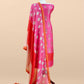 Pink Blockprint Handloom Maheshwari Silk Suit Fabric With Self Resham Embroidered Panel