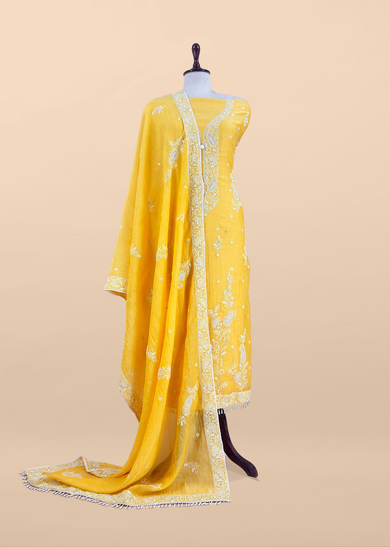 Yellow Lakhnavi Mulmul Suit With Dupatta