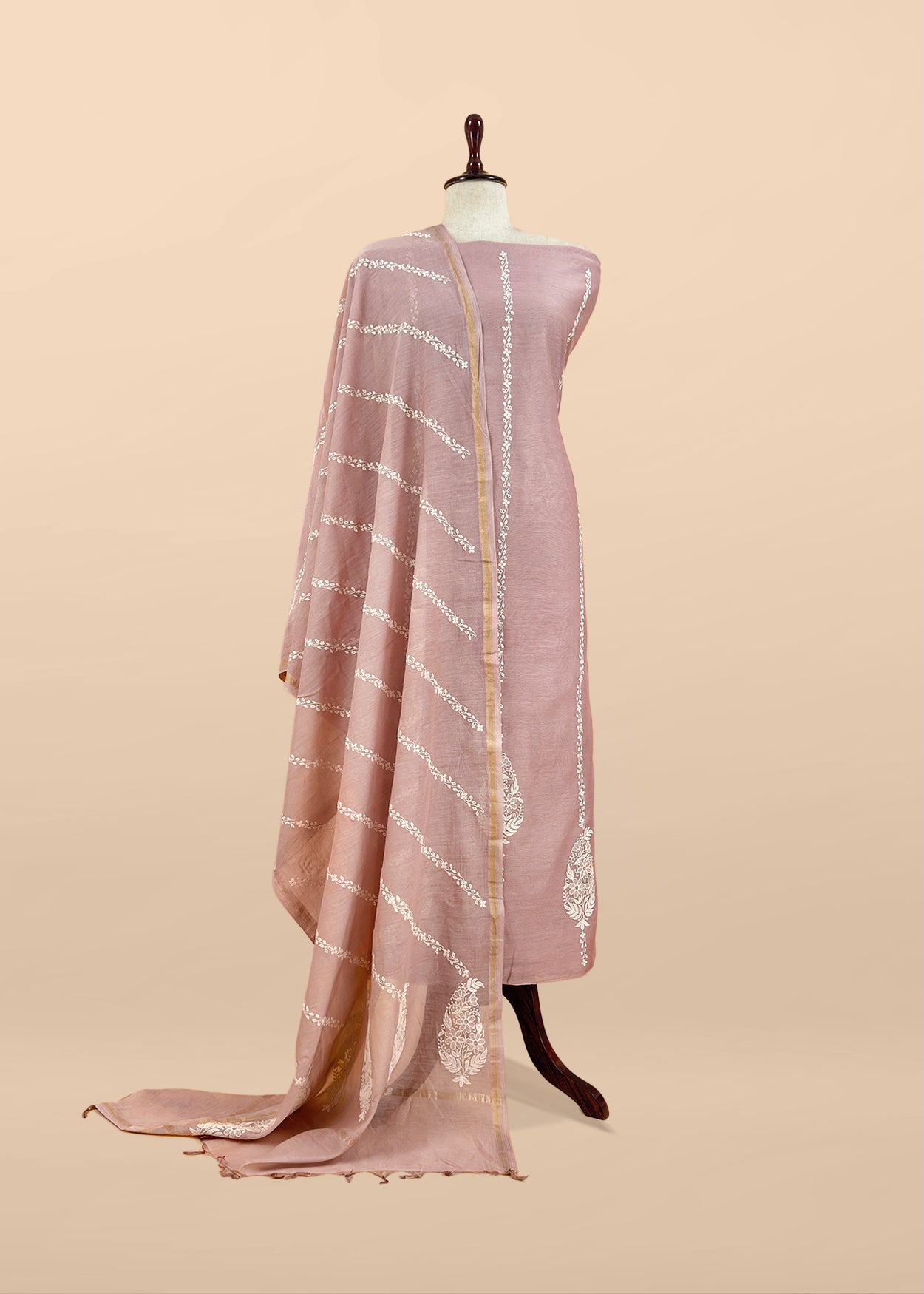 Peach Pure Mul Cotton Suit Beautiful Floral Embroidery