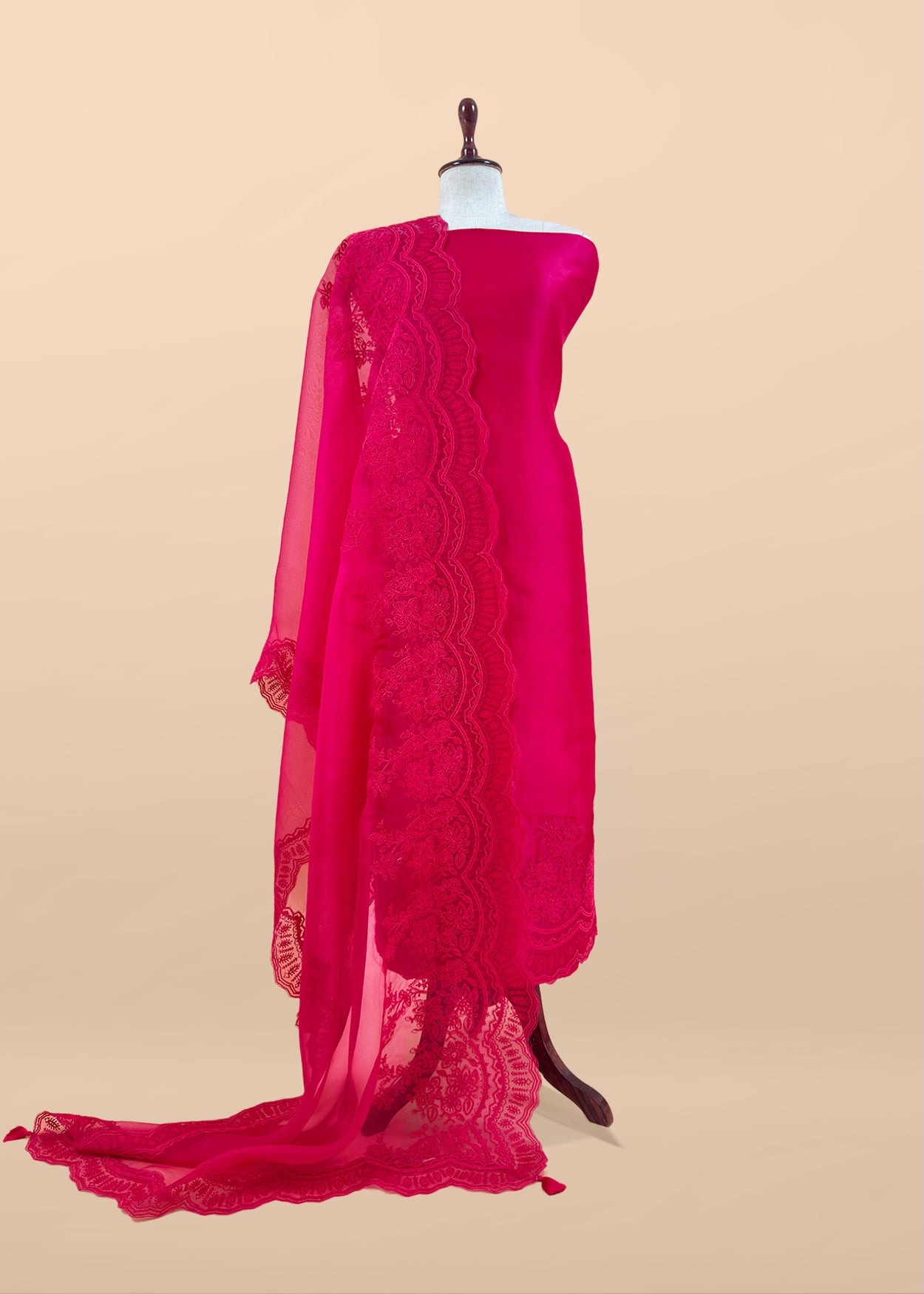 Pink Pure Kora Silk Suit With French Thread Embroidery