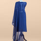 Blue Pure Mul Unstitched Suit With French Thread Embroidery