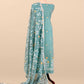Teal Blue Pure Linen Suit Fabric With Needle Jamdani Weaving Handmade On Loom