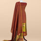 Maroon Pure Linen Suit Fabric With Gold Zari lotus Needle Jamdani Weaving Handmade On Loom