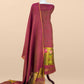 Deep Maroon Pure Linen Suit Fabric With Gold Zari Lotus Needle Jamdani Weaving Handmade On Loom