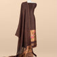 Coffee Brown Pure Linen Suit Fabric With Gold Zari Swan Needle Jamdani Weaving Handmade On Loom